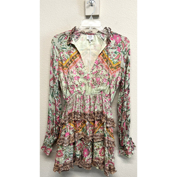 Hemant & Nandita Nora Metallic Floral Nora Dress Women’s Size XS Sage Pink NEW - Picture 1 of 11